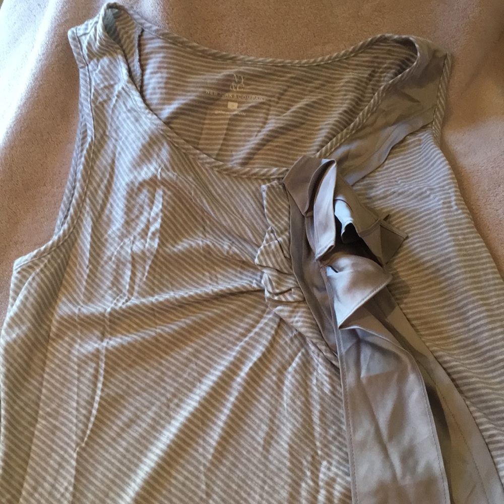 New York & Co striped tan top with ribbon accent S
